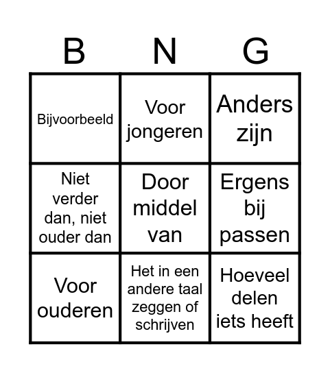 Woordenschat bingo Card