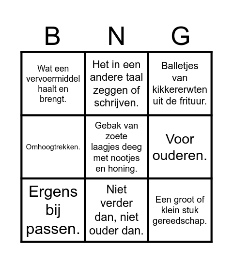 Woordenschat Bingo Card