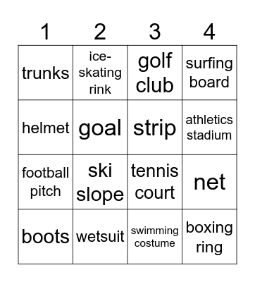 Sports Bingo Card