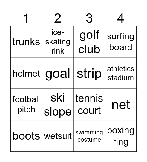 Sports Bingo Card