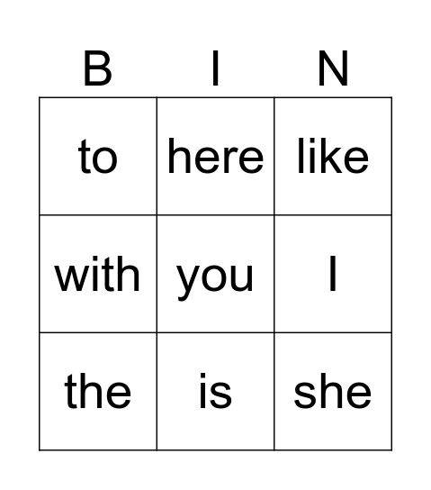 tricky words 1 Bingo Card