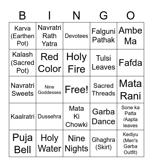 Navratri Bingo Card