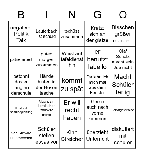 Herr friedl bingo Fos Bos Traunstein Bingo Card