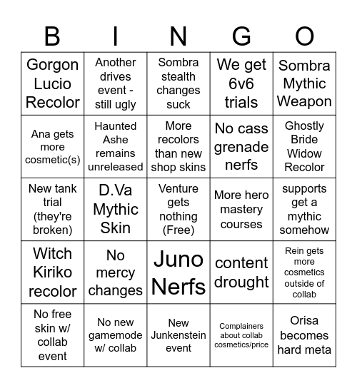 Overwatch Season 13 Bingo Card Bingo Card