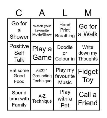 Coping Strategies Bingo Card