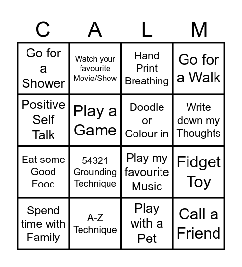 Coping Strategies Bingo Card