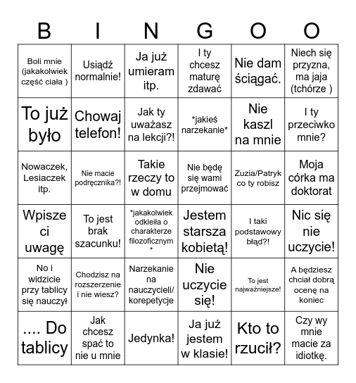 Bingo Grażyna Bingo Card