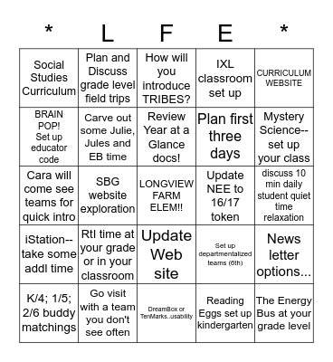 Back to School Bingo Building Activities Bingo Card