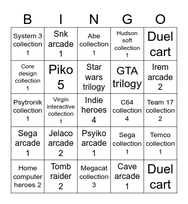 Evercade 2025 Bingo Card