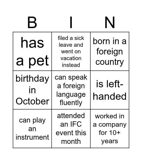 Untitled Bingo Card