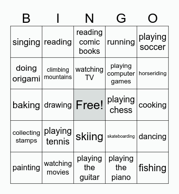 Hobby Bingo Card