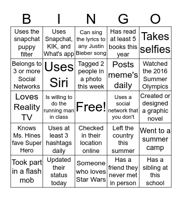Get to Know You  Bingo Card