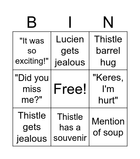 Lucien & Thistle Bingo Card