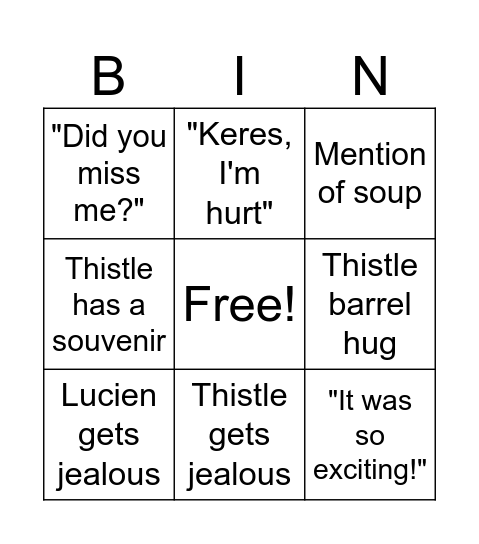 Lucien & Thistle Bingo Card