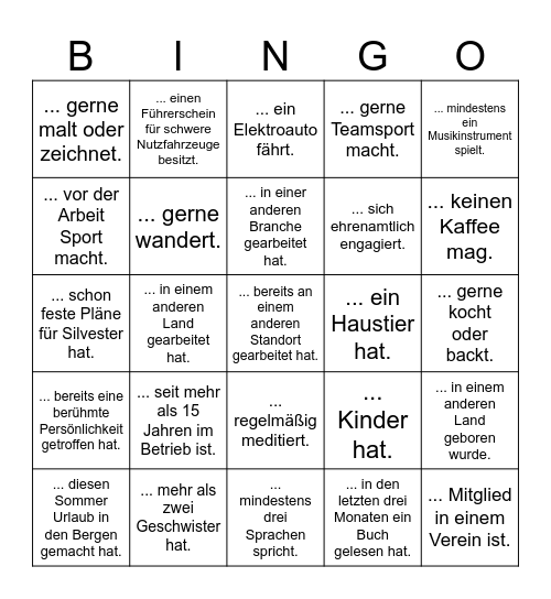 Teamklausur MBD/VUK: Finde eine Person, die... Bingo Card