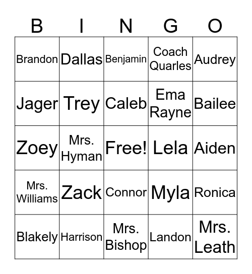Second Grade - Mrs. Hyman Bingo Card