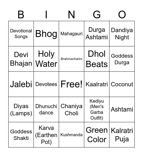 Navratri Bingo Card