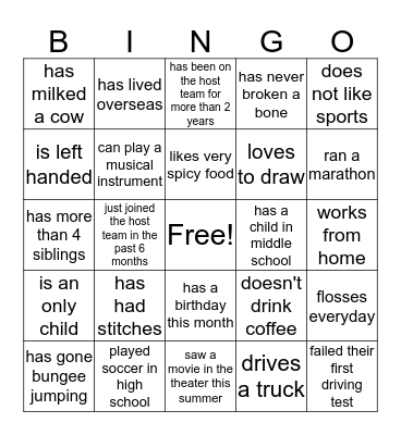Find Someone Who.... Bingo Card