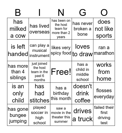 Find Someone Who.... Bingo Card