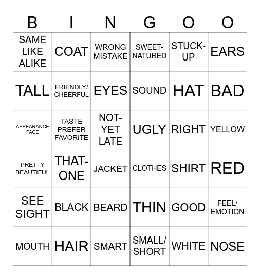 Unit 4 Bingo Card