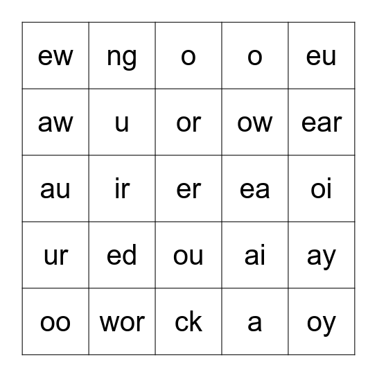 Phonograms 1-52 Bingo Card