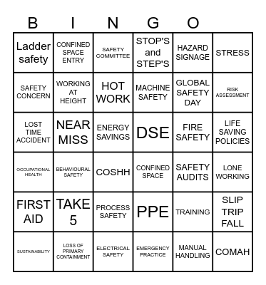 Safety Bingo Card