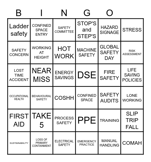 Safety Bingo Card