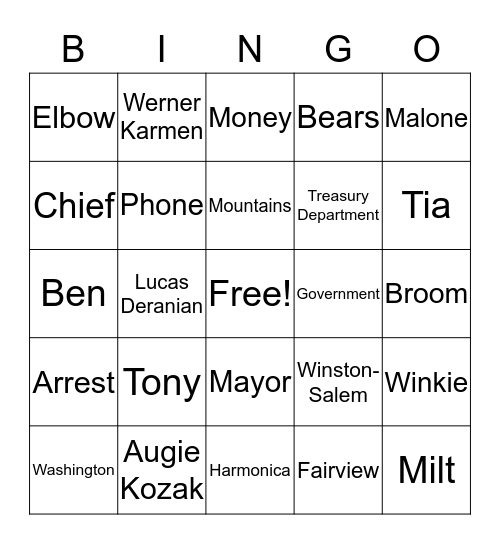 Escape to Wich Mountain Bingo Card