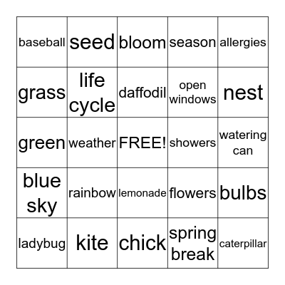 SPRING  BINGO     Bingo Card