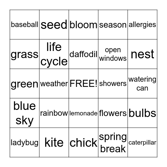 SPRING  BINGO     Bingo Card