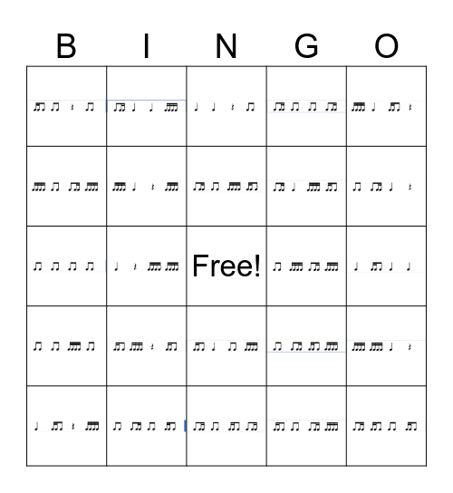 Rhythm Bingo Card