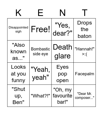 KENT BINGO Card