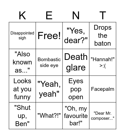 KENT BINGO Card