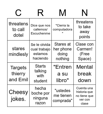 Carmen bingo Card