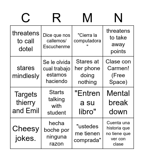 Carmen bingo Card