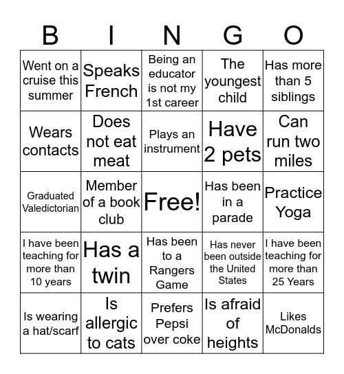 Bingo of Life Bingo Card