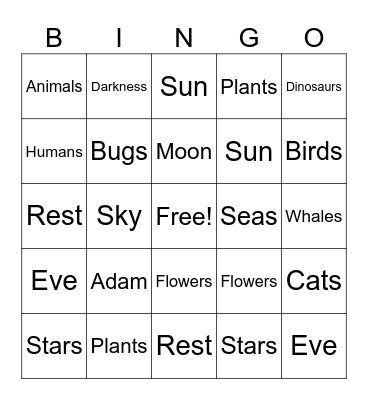 7  Days of Creation Bingo Card