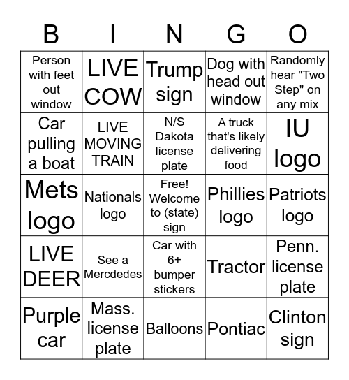 Driving Bingo Summer 2016 Bingo Card