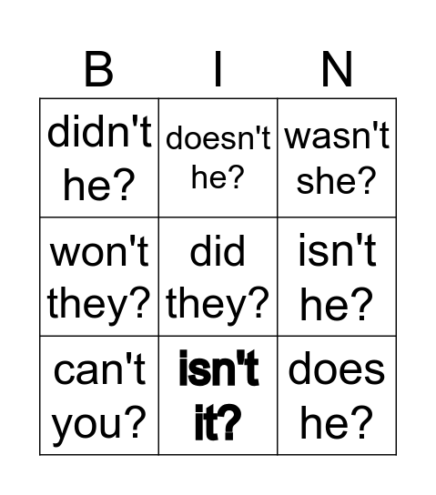 Question tags Bingo Card