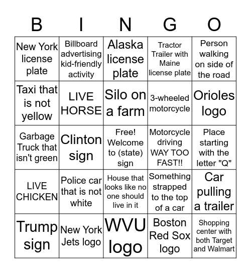 Driving Bingo Summer 2016 Alternate Sheet Bingo Card