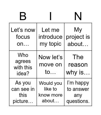 year 6 Bingo Card