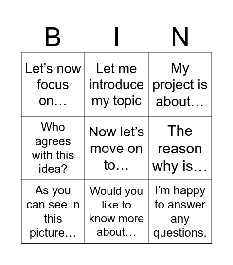 year 6 Bingo Card