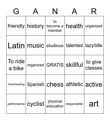 SPA Unit 1A (SPA-->ENG) Bingo Card