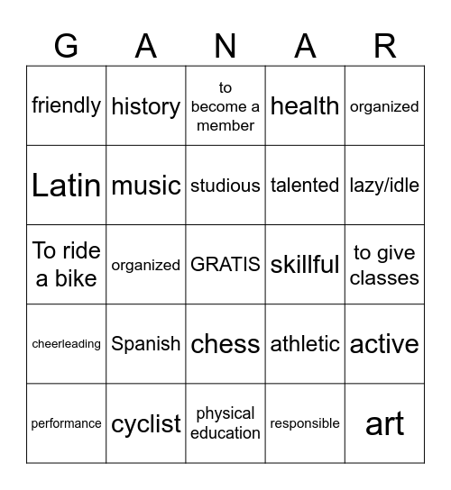 SPA Unit 1A (SPA-->ENG) Bingo Card