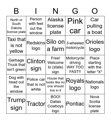 Driving Bingo Summer 2016 Sheet III Bingo Card