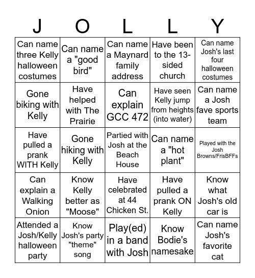 Win a dance with Josh or Kelly! Bingo Card