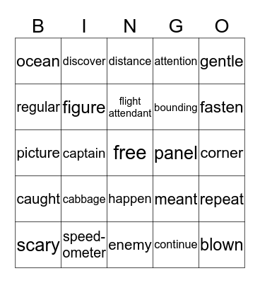 Jordyn's Vocabulary Review Bingo Card
