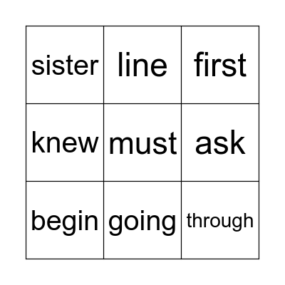 Week 9 Sight Word Bingo Card