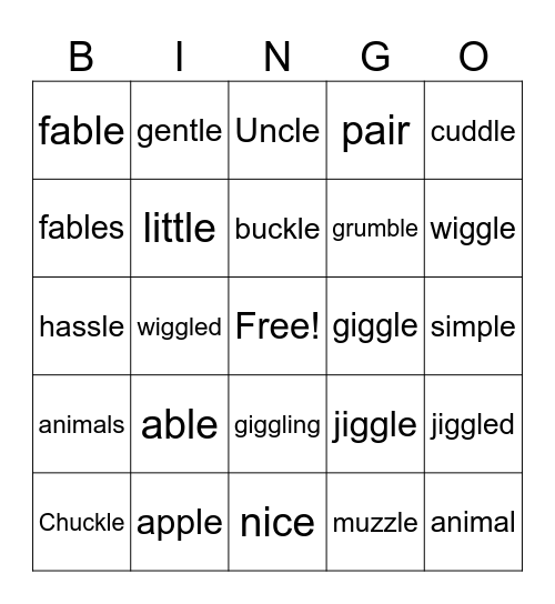 SKILL WORDS Bingo Card