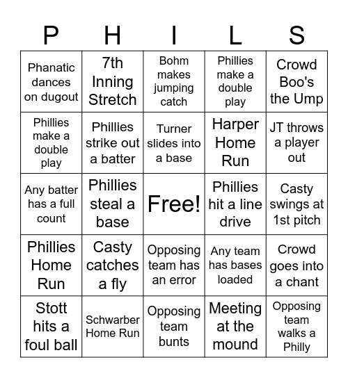 PHILLIES BINGO Card